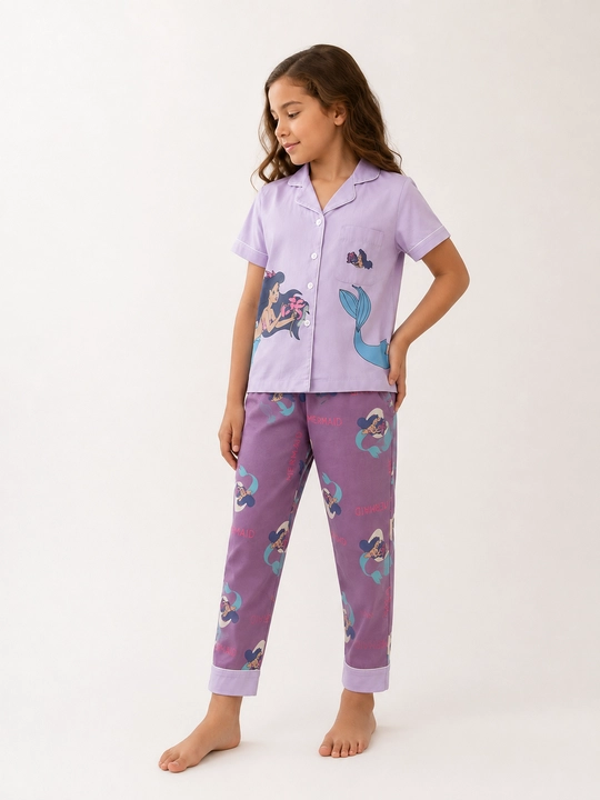 Qiz bola uchun paxtali pijama, kalta yengli va shimli to‘plam