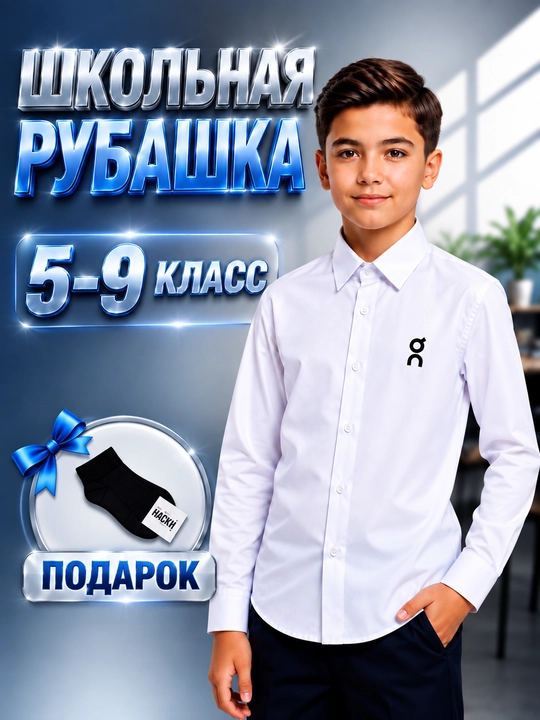 Школьные рубашки с длинным и коротким рукавом для мальчиков (5–9-е классы, размеры 46–52)
