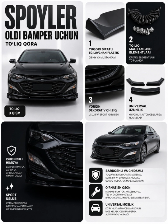 Universal splitter/gubka old bamperga, Cobalt Gentra va barcha avto, sport tuning