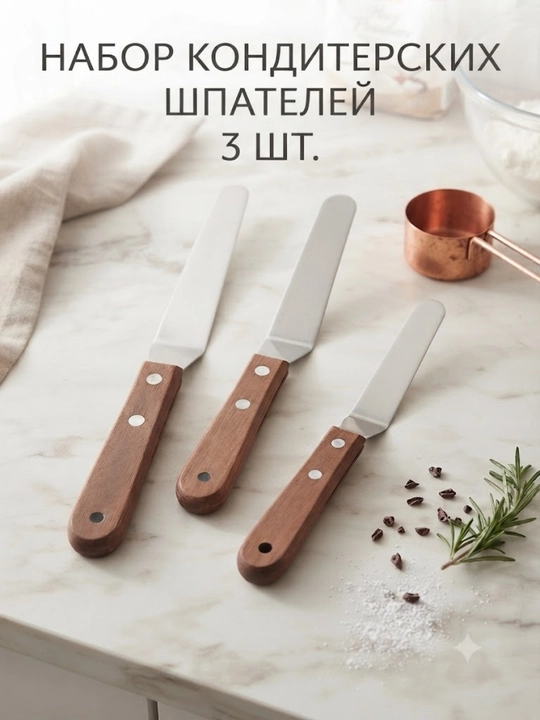 3 ta xamir spatulalari to'plami, zanglamaydigan po'latdan, yog'ochdan - 