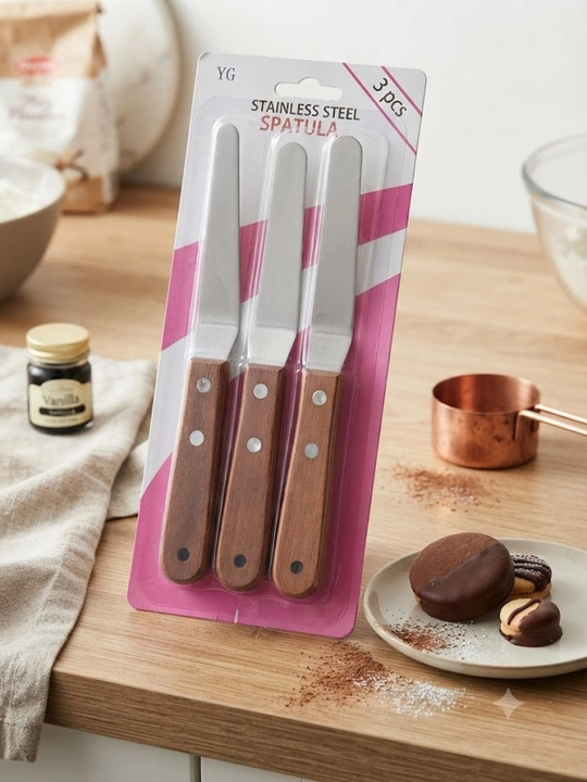 3 ta xamir spatulalari to'plami, zanglamaydigan po'latdan, yog'ochdan