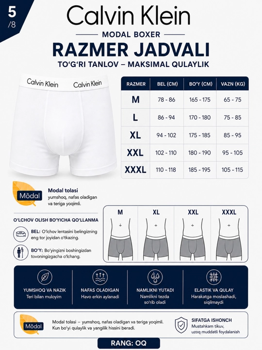 Erkaklar ichki kiyimi, erkaklar trusigi, erkaklar bokseri, paxtali trusik