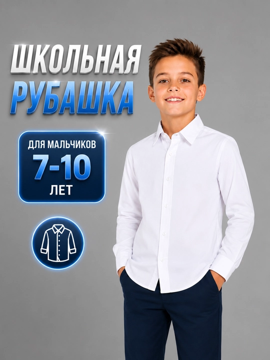 Школьные рубашки с длинным и коротким рукавом для мальчиков (5–9-е классы, размеры 46–52)