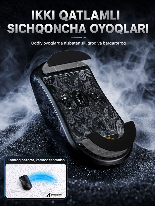 ATTACK SHARK R11 ULTRA Uglerod tolali simsiz 8K PAW3950MAX o'yin sichqonchasi