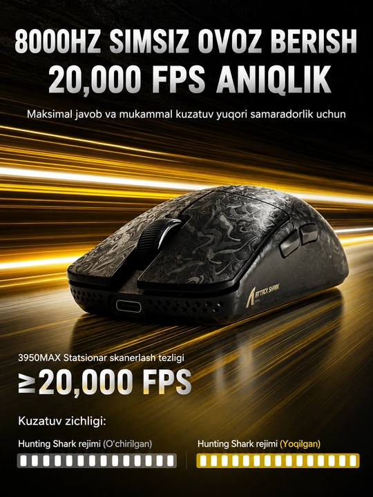 ATTACK SHARK R11 ULTRA Uglerod tolali simsiz 8K PAW3950MAX o'yin sichqonchasi