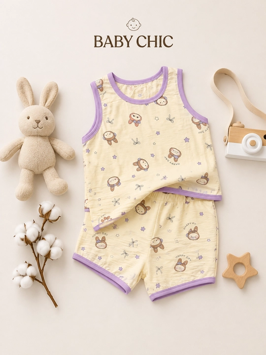 Baby Chic qizlar uchun paxtali yozgi mayka va shortik to'plami - 