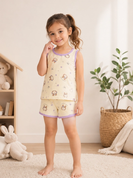 Baby Chic qizlar uchun paxtali yozgi mayka va shortik to'plami
