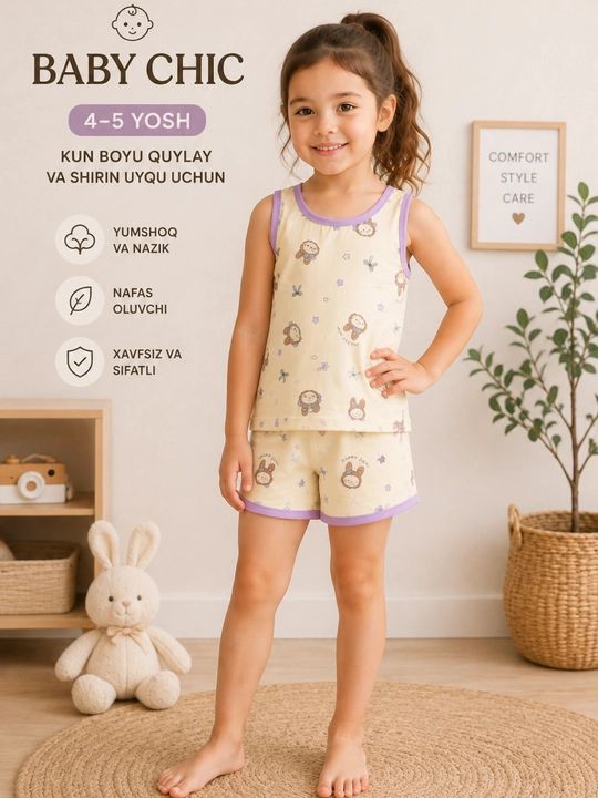 Baby Chic qizlar uchun paxtali yozgi mayka va shortik to'plami