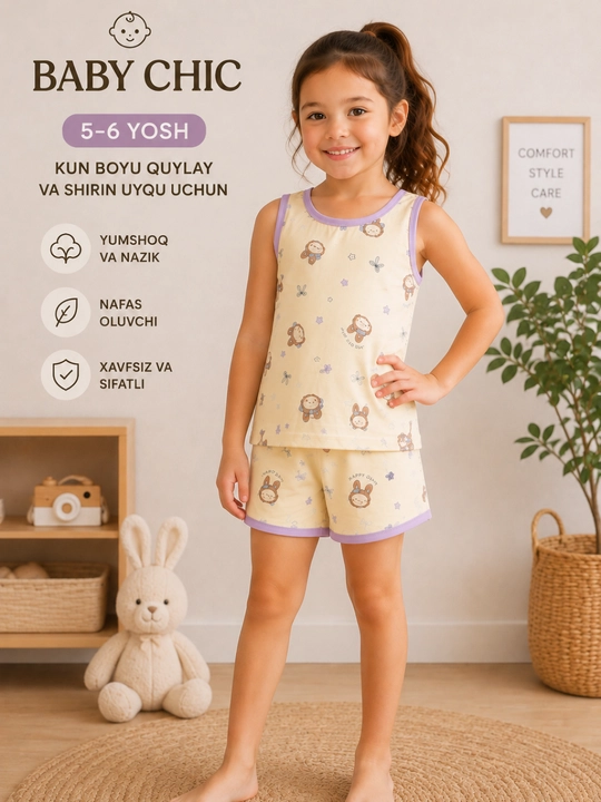 Baby Chic qizlar uchun paxtali yozgi mayka va shortik to'plami