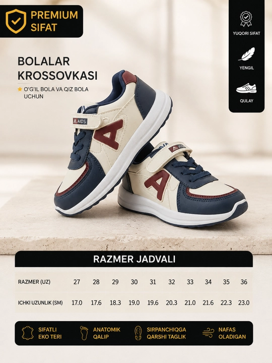 Bolalar uchun krossovka (o‘g‘il va qiz bolalar uchun) - 