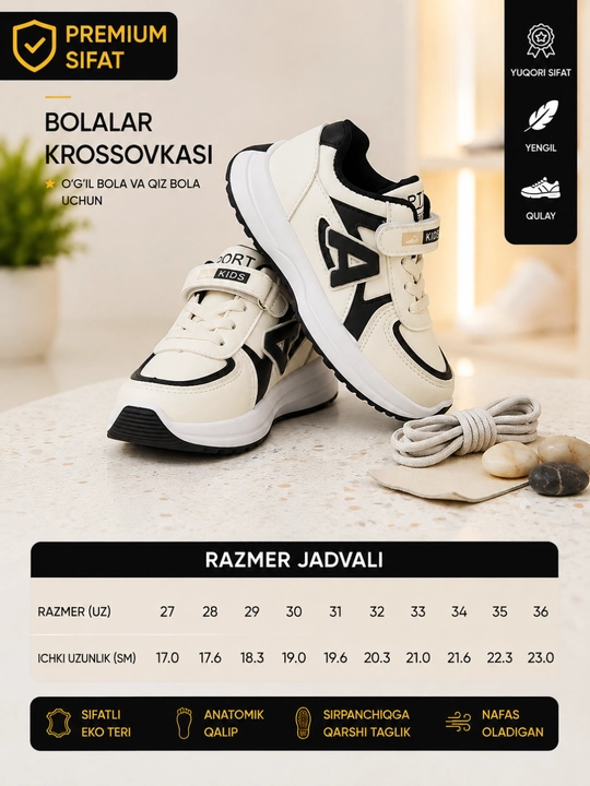 Bolalar uchun krossovka (o‘g‘il va qiz bolalar uchun)