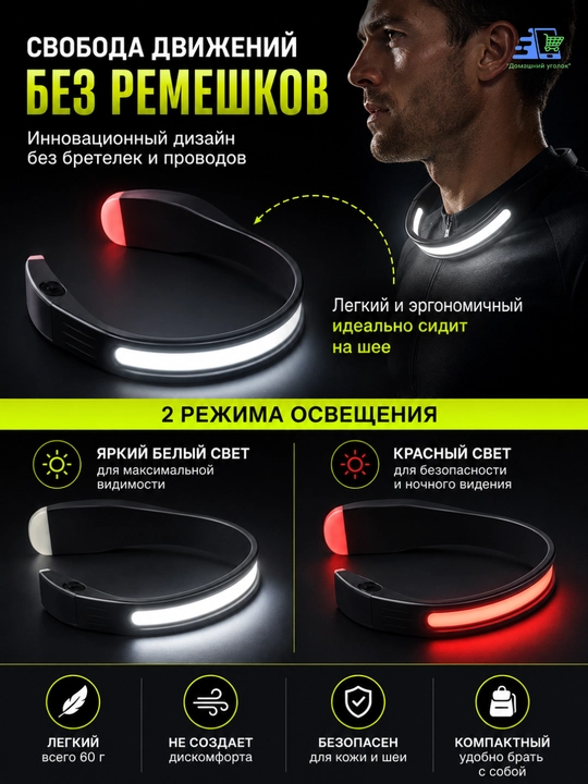 Фонарь налобный, для бега и спорта, езды на велосипеде, чтения, дизайн без бретелек