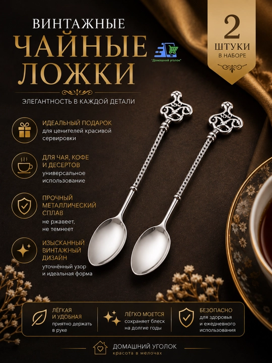 Чайная ложка декоративная,десертная, 10 см, винтажный стиль, металлическая, для кофе и чая
