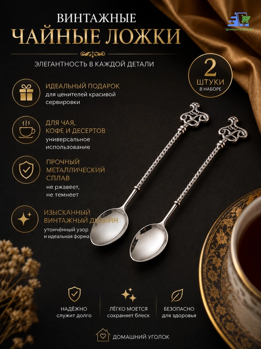 Чайная ложка декоративная,десертная, 10 см, винтажный стиль, металлическая, для кофе и чая