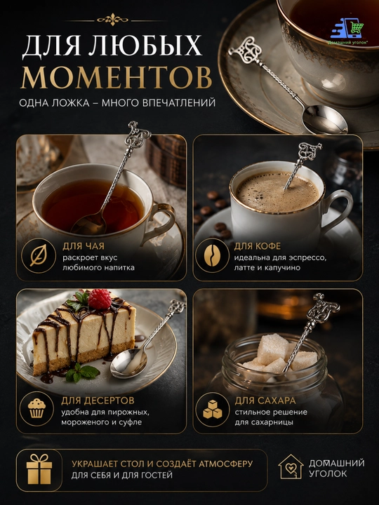 Чайная ложка декоративная,десертная, 10 см, винтажный стиль, металлическая, для кофе и чая