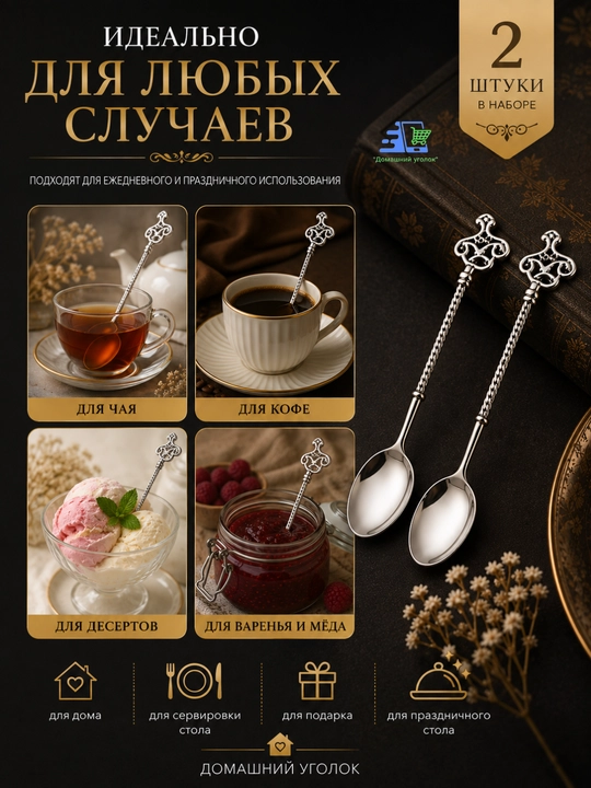 Чайная ложка декоративная,десертная, 10 см, винтажный стиль, металлическая, для кофе и чая