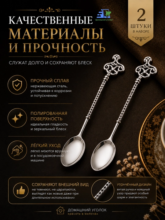 Чайная ложка декоративная,десертная, 10 см, винтажный стиль, металлическая, для кофе и чая