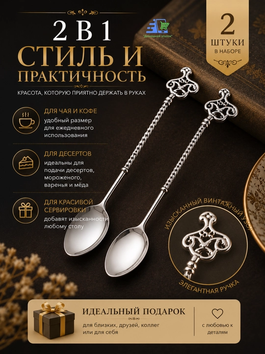 Чайная ложка декоративная,десертная, 10 см, винтажный стиль, металлическая, для кофе и чая