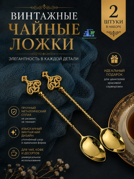 Чайная ложка декоративная,десертная, 10 см, винтажный стиль, металлическая, для кофе и чая