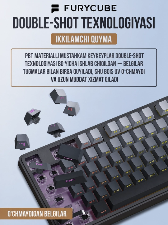 FURYCUBE IP98 o‘yin klaviaturasi RU/EN klaviaturasi, 98 ta tugma