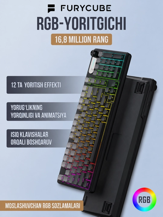 FURYCUBE IP98 o‘yin klaviaturasi RU/EN klaviaturasi, 98 ta tugma