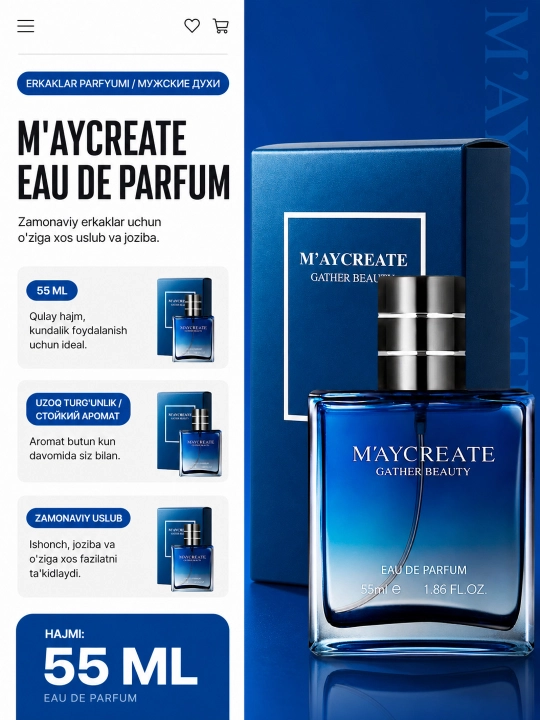 M’AYCREATE 55 ml erkaklar parfyumeriyasi, barqaror ifor va erkaklar uchun sovg‘a - 