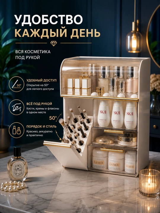 Parfyumeriya va kosmetika uchun organayzer, makiyaj qutisi, 29,5×36,3×18–19 sm
