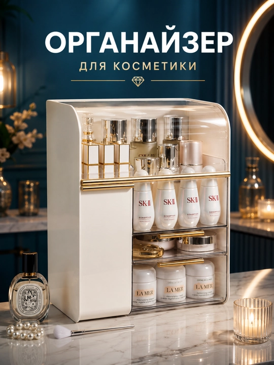 Parfyumeriya va kosmetika uchun organayzer, makiyaj qutisi, 29,5×36,3×18–19 sm - 