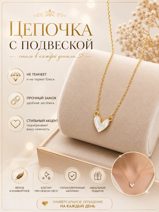 Женская цепочка с кулоном , колье из нержавеющей стали - 