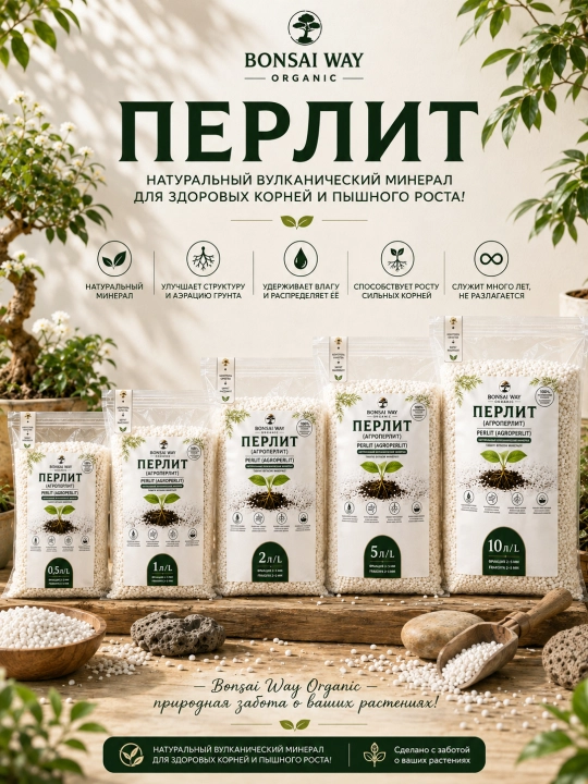 Перлит (агроперлит) Bonsai Way Organic, фракция 2–5 мм, для комнатных растений и рассады