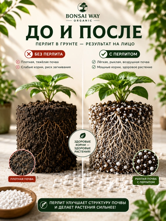 Перлит (агроперлит) Bonsai Way Organic, фракция 2–5 мм, для комнатных растений и рассады