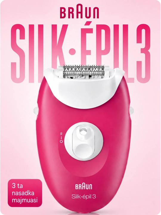 Braun Silk-épil 3 SE3032 epilatori, soqol olish moslamasi va trimmer biriktirmasi bilan - 