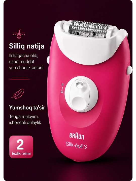Braun Silk-épil 3 SE3032 epilatori, soqol olish moslamasi va trimmer biriktirmasi bilan