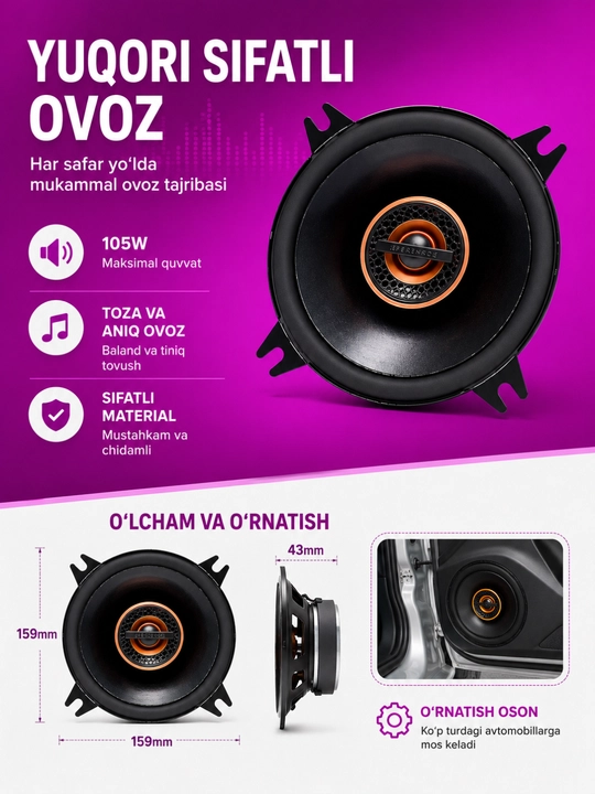 Avto kolonkalar JBL Stage3427F 10 sm 150W avtomobil uchun akustika dinamik 2 dona