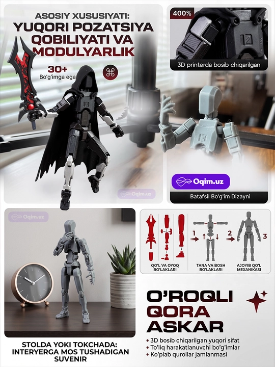 Stol usti figurkasi O'roqli qora askar (Grim Reaper) suvener, interyer va kolleksiya uchun