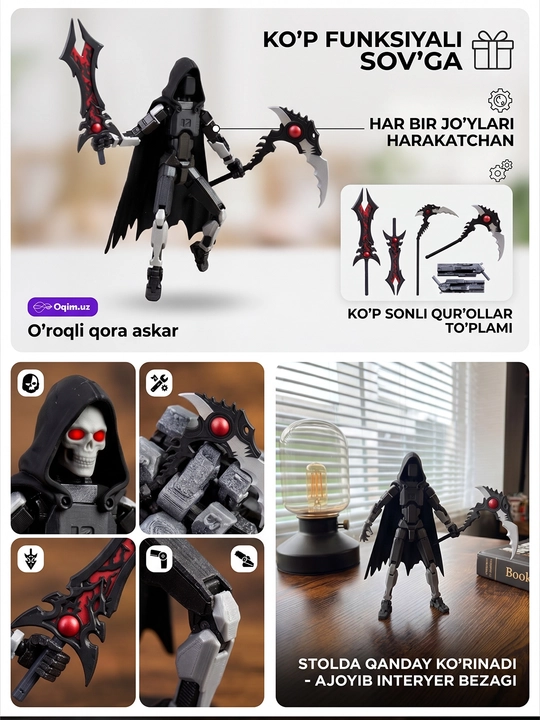 Stol usti figurkasi O'roqli qora askar (Grim Reaper) suvener, interyer va kolleksiya uchun