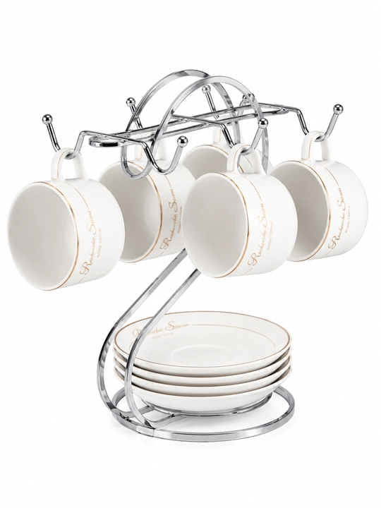 Chashka va likopchali keramika to‘plami metall taglik bilan - 