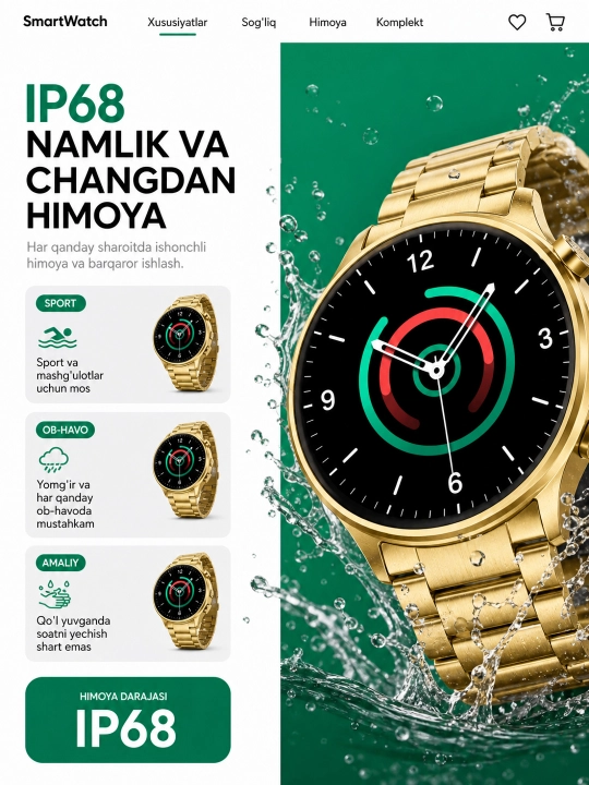 Смарт-часы мужские Gold Edition 2026, AMOLED экран, 2 ремешка