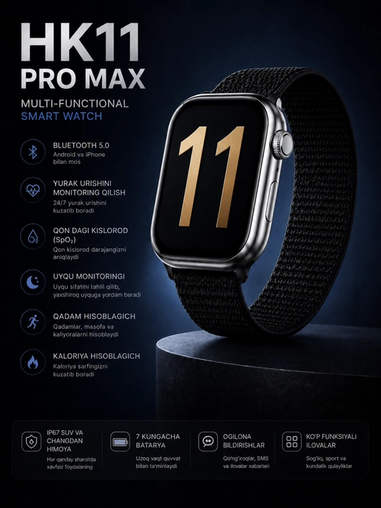Умные часы HUAKONG HK11 Pro Max, Bluetooth, IP67, измерение пульса, SpO₂, Android и iPhone - 
