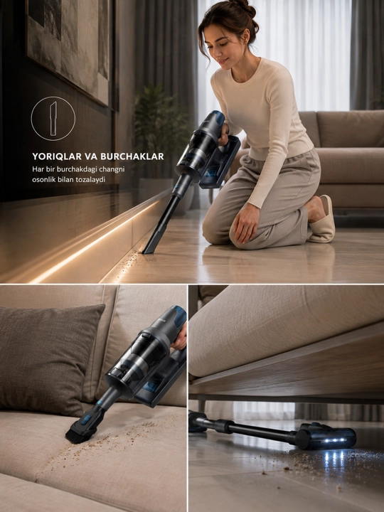 Simsiz vertikal changyutgich, 500 W quvvat, 2200 mA·soat batareya, 0,8 L chang konteyneri