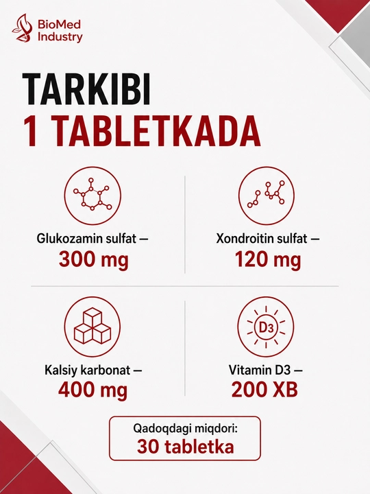 XONDROFORS — bo‘g‘im va suyaklar salomatligini qo‘llab-quvvatlash uchun, 30 tabletka