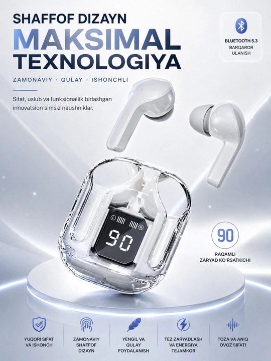 Беспроводные TWS наушники AIBT Bluetooth 5.3 с LED-дисплеем и зарядным кейсом Type-C - 