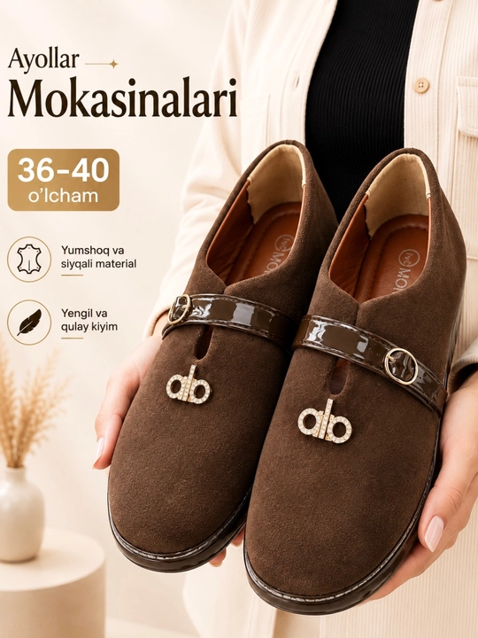 Ayollar mokasinalari, kuzgi makasinlar, ofis va kundalik poyabzal, 36-40 o‘lcham