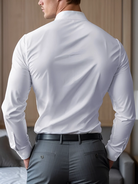 Erkaklar ko‘ylagi, klassik, belga yopishgan, yo‘l-yo‘l, bir xil rangli Slim Fit