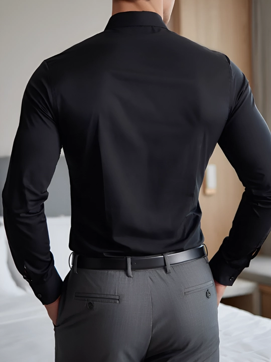 Erkaklar ko‘ylagi, klassik, belga yopishgan, yo‘l-yo‘l, bir xil rangli Slim Fit