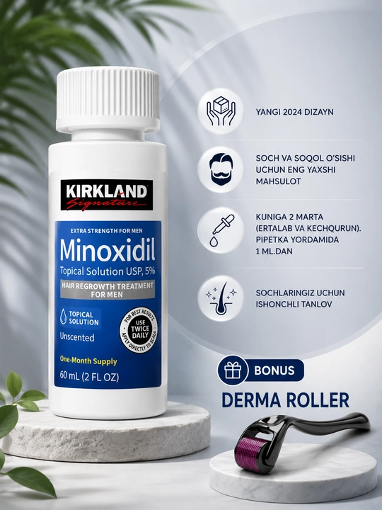Kirkland Signature Minoxidil 5%  Soch va soqol o'sishini qo'llab-quvvatlovchi vosita 60 ml - 