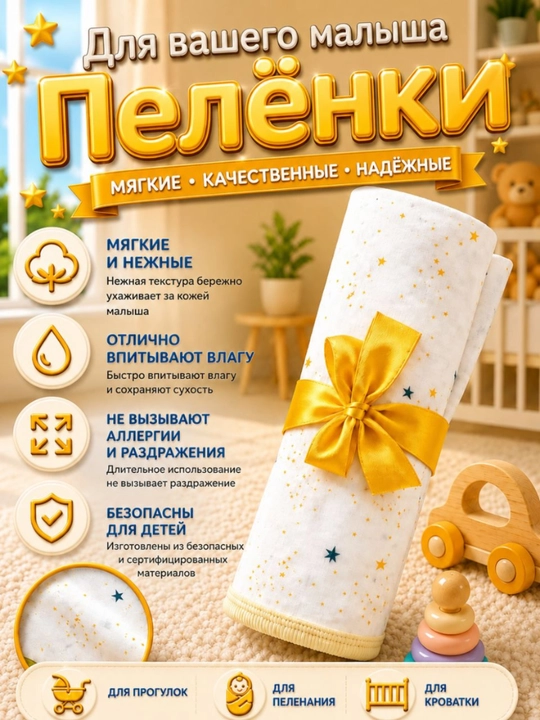 Пелёнки с кантом для новорождённых, AVOCADO_BABY, 85 * 95 см, сезонные - 