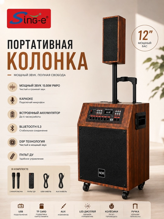 Портативная акустическая система NDR-Q212 DSP Active Line Array 12", Bluetooth, караоке - 