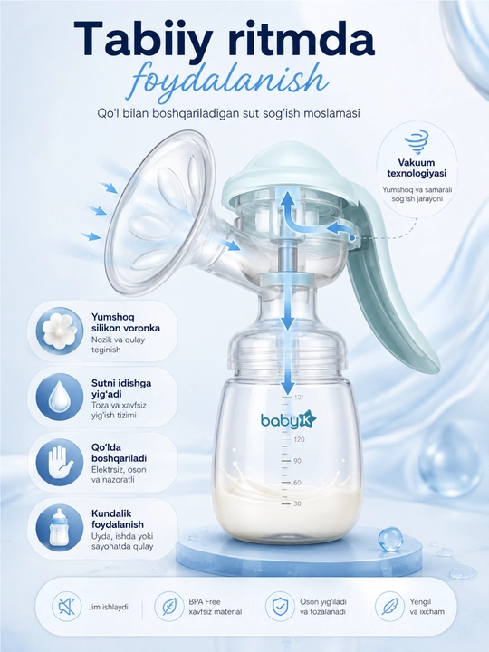BabyK Harmony BB-003 Qo'lda ishlatiladigan ko'krak suti sog'ish moslamasi - 