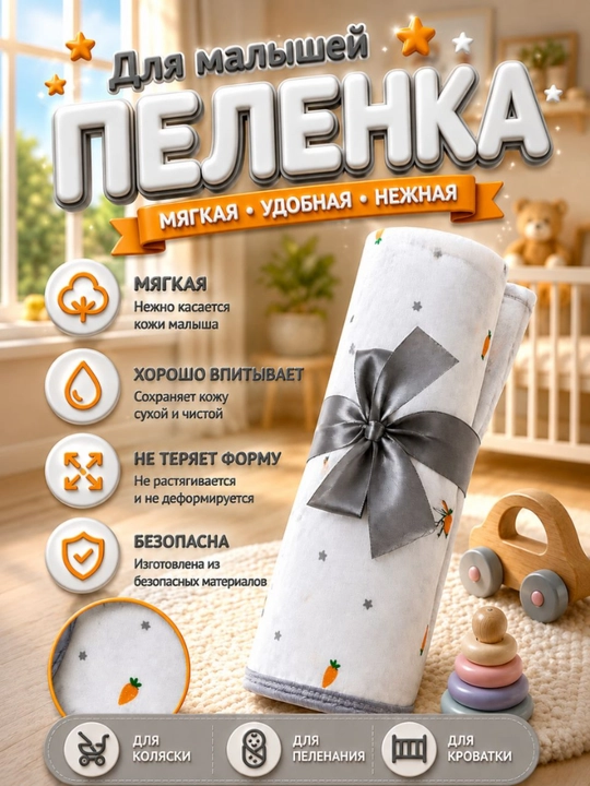 Пелёнки с кантом для новорождённых, AVOCADO_BABY, 85 * 95 см, сезонные - 